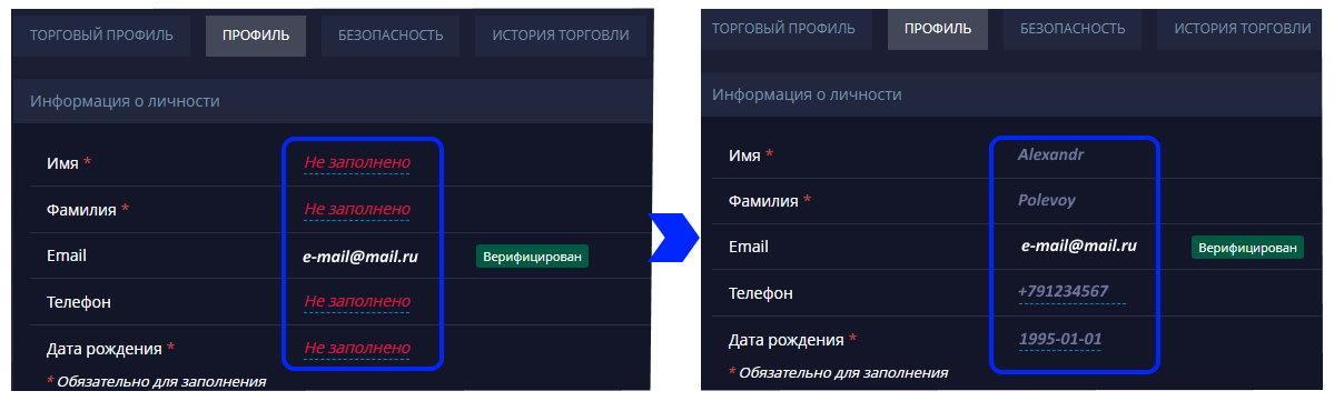 Как заполнить профиль на Pocket option