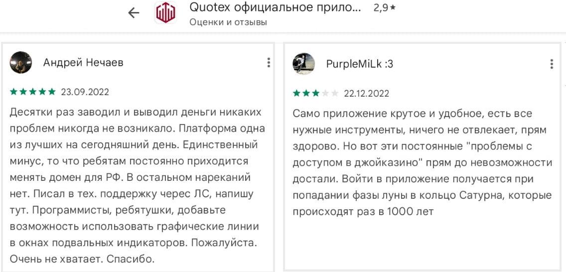 Отзывы о мобильном приложении Квотекс
