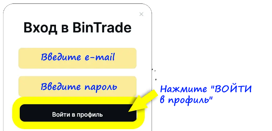 Войти в Bintrade через форму